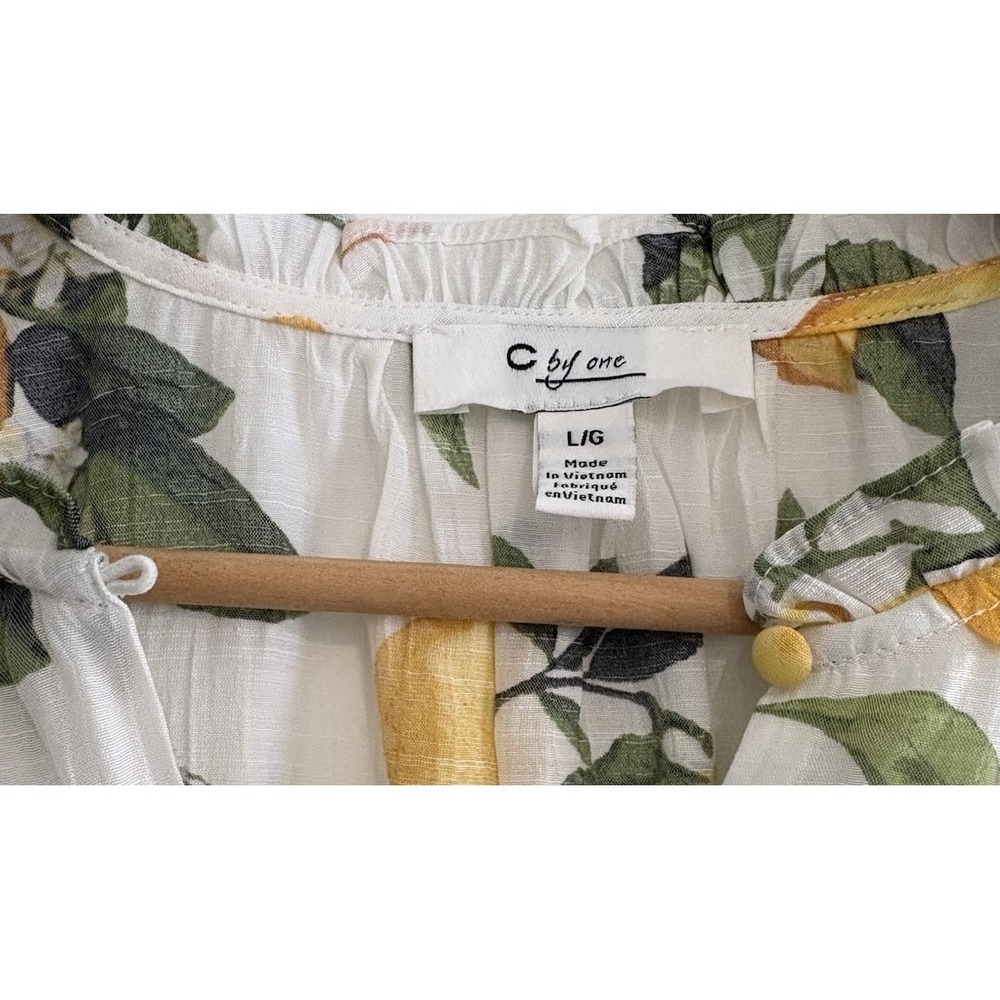 C By One Lemon Print Tie Front Blouse Top Large NWOT Cropped Short Sleeve Boho - Picture 6 of 10